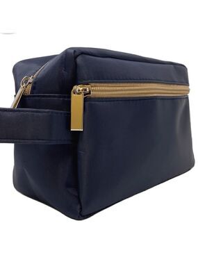 Mens Navy Dopp kit Travel Bag  toiletries bag with tan top and side zipper  NEW